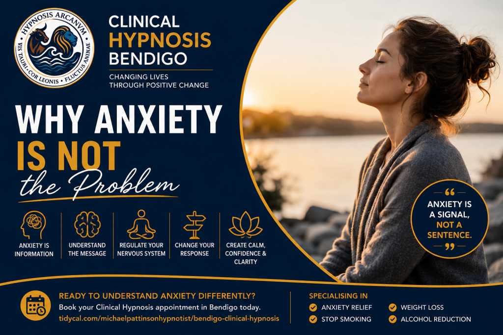 Woman practising mindfulness beside water at sunrise representing anxiety awareness, nervous system regulation and emotional wellbeing. Clinical Hypnosis Bendigo article about understanding anxiety differently.